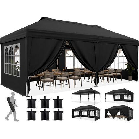 Faltpavillon 3x6m Pop-Up mit 6 Seitenwänden, UV-Schutz 50+, Stahlrahmen, Bogenfenster (1/5)