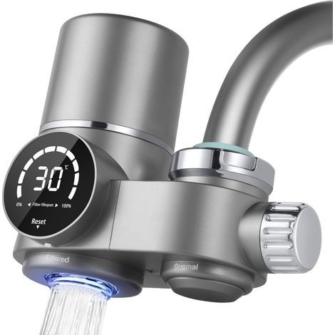 Water Filter Tap, Water Filter System with LED Display, Includes 1 Cartridge, 8 Filtering Layers, Removes Impurities, Chlorine, Bleach, Worms, Easy Installation (1/4)