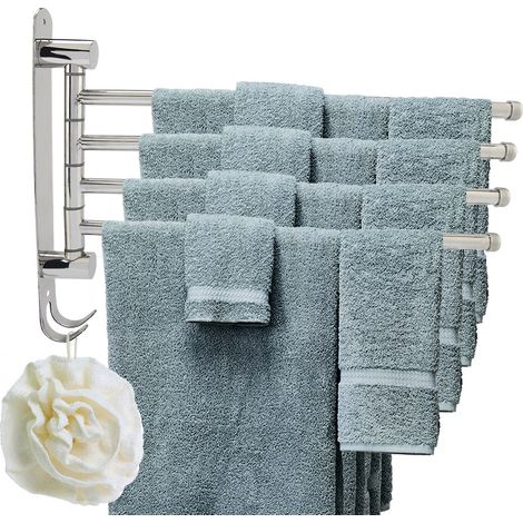 Porte-serviettes pivotant à 4 bras pour salle de bain et cuisine, en acier inoxydable 304 (1/5)