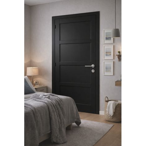 Bloc Porte Telia Noir 4 Panneaux H204 X L83 Cm Côte Tableau P.droit,poignee Pomerol Gd Menuiseries