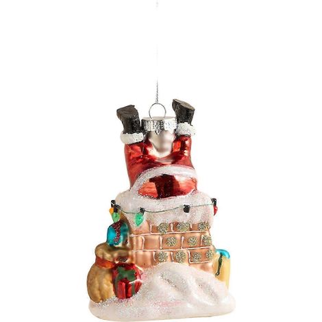 (Vieil homme à la cheminée) Ornement de Noël portable en verre artistique avec peinture solide et facile à utiliser, multicolore, idéal pour la décoration de Noël et de la maison. (1/5)