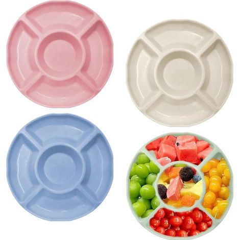 4 Pièces Plateaux à Compartiments en Plastique Assiette Snack con 5 Compartiments Assiette à Collation pour Snacks Apéritifs Noix Fruits(4 couleurs) (1/5)