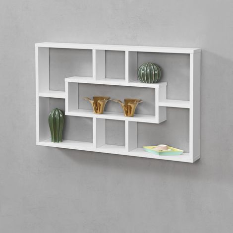 Mensola da Parete a Forma Rettangolare con 7 Scomparti 77 x 10 x 48 cm Scaffale Pensile con Ripiani Portaoggetti Libreria - Bianco (1/5)
