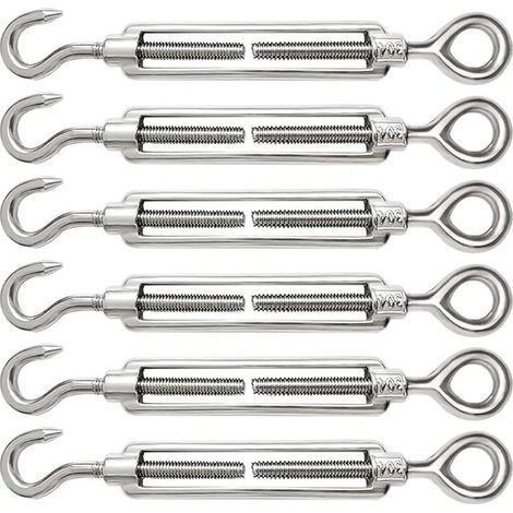 6 Pièces Tendeur Cable M6 Tendeur Cable Inox 304 Réglable Crochet de Ridoir et Oeil pour Tendeur de Fil Cable Acier Corde Crochet Tendeur Accessoires (1/5)