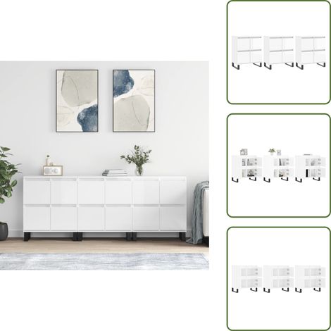 Buffets 3 pcs blanc brillant bois d'ingénierie - Buffet Classique - Meuble Rangement - Armoire Blanche - Mobilier Salon - Décoration Intérieur (1/5)