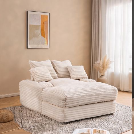 Méridienne convertible beige avec 4 coussins sans assemblage (1/5)