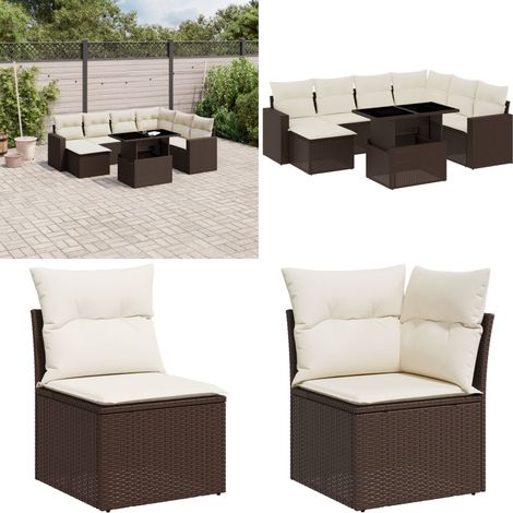 8-tlg. Garten-Sofagarnitur mit Kissen Braun Poly Rattan - Gartenmöbel Set - Esszimmergarnitur - Lounge Möbel - Outdoor Möbel - Rattan Gartenmöbel - Home & Living (1/5)