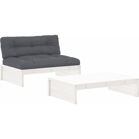 Maison Exclusive - Set Divani da Giardino 2pz con Cuscini in Legno Massello Bianco
