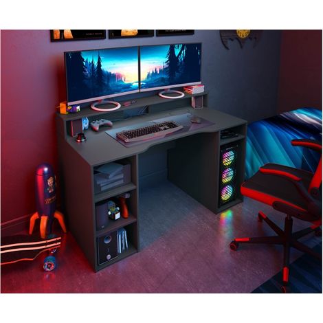 Scrivania gamer 136x67x88h cm 5 ripiani grigio antracite - Danzica (1/8)