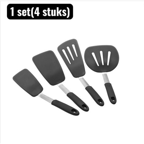 Set of 4 flexible, non-stick silicone kitchen spatulas for frying steaks and black crepes (1/5)