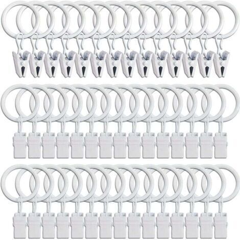 45PCS Anneaux à rideaux avec pinces - blanc, pinces à rideaux solides, crochets de fixation pour tringle de tension, crochets décoratifs pour rideaux et cadres de fenêtres à trou métallique I.D (1/4)