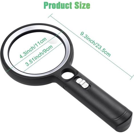 Lupa con 30 LED，lupa de lectura de 10 x 20 x 45x con haz de luz intenso，lupa de mano con 2 modos de luz，inspección y pasatiempos (negro plateado) (1/2)