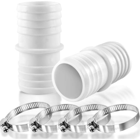 Raccord Tuyau Piscine 38 mm,Adaptateur Tuyau Arrosage 2 Pcs,Adaptateur Tuyau Piscine 38 a 38,Adaptateurs de Tuyau,Accessoires Piscine avec 4 Pcs Acier Colliers Serrage