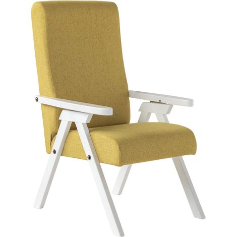 Poltrona legno FIAMMETTA ESSEGI SRL Relax reclinabile LACCATO Bianco tessuto Giallo Senape Sfoderabile (1/4)