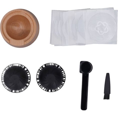 Kit de filtre à capsules de café noir avec support en hêtre, cuillère en aluminium, goupillon, 230 ml, doseur de café moulu réutilisable (1/5)
