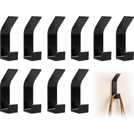Set di 10 ganci adesivi da parete resistenti - Multifunzionali per bagno, cucina, camera da letto o corridoio - Design nero minimalista e moderno (1/5)