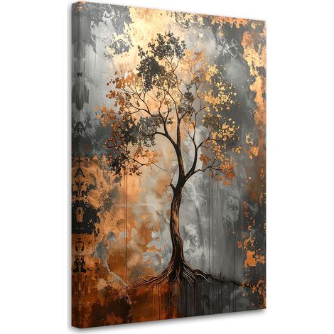 Tabelau sur Toile, Arbre grunge abstraction gris cuivré,20x30 (1/4)