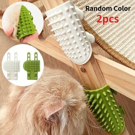 2 peignes-griffes pour chats, avec peigne à dents et brosse, adaptés pour réduire l'ennui et éliminer les poils, permet d'affûter les griffes, à fixer sur pieds de meubles/table, couleur aléatoire (1/5)