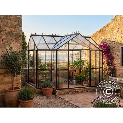 Orangerie aus Polycarbonat, 11,25m², 3,7x3,04x2,8m mit Sockel, Schwarz - Dancover