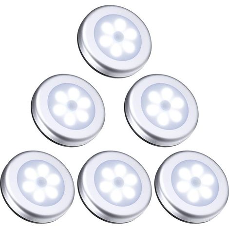 Lot de 6 Veilleuse LED, Détecteur de mouvement, Piles AAA, Éclairage automatique, Intérieur, Voiture, Escalier (1/5)