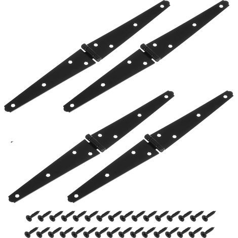 Lot de 4 charnières à sangle, charnières de porte d'abri de jardin de 15,2 cm, charnières en T robustes avec vis pour clôtures en bois, portes de cour, portail de grange, noir (1/5)