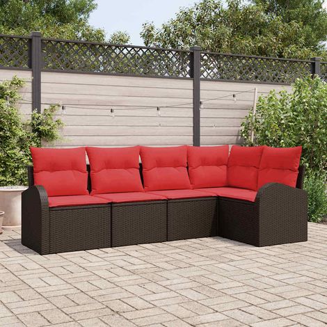 Ensemble de canapé de jardin 5 pcs Marron et rouge polyrotin vidaXL (1/5)