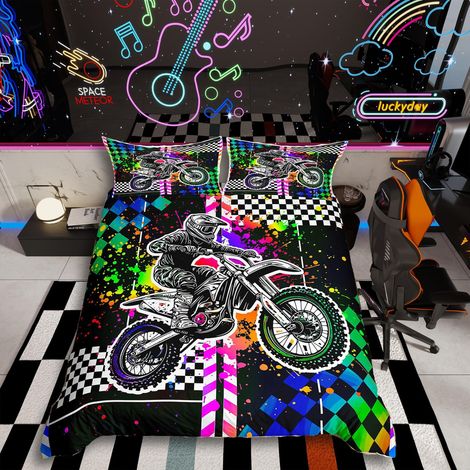 Parure de lit douce avec housse de couette 135 x 200 cm, motif voitures, voiture, moto, décoration de chambre à coucher, pour enfants, garçons, adolescents (1/5)