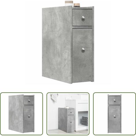 Armoire de salle de bain avec roulettes - Armoire de salle de bain étroite avec roulettes gris béton (1/5)