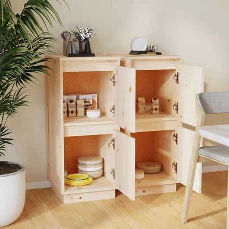 Ensemble de 2 Meubles de Rangement en Bois Massif Pin, Buffet et Étagère 31,5 x 34 x 75 cm, Style Scandinave pour Salon, Cuisine ou Entrée (1/5)