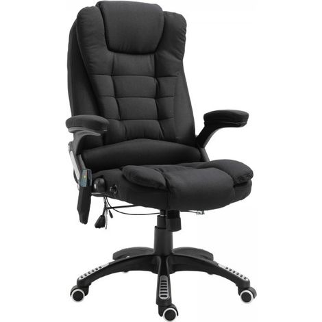 Fauteuil de bureau massant & chauffant Clara toile de lin noir (1/5)