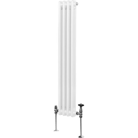 Radiador Tradicional Vertical de 2 columnas 1500mm x 202mm  Blanco   Acero  Montado en pared  Kit de fijación y soportes  + Cepillo de limpieza GRATIS  Calefacción estufa calefactor