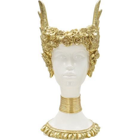 Scultura Athena busto femminile con corona alata in resina bianca e oro 32 cm