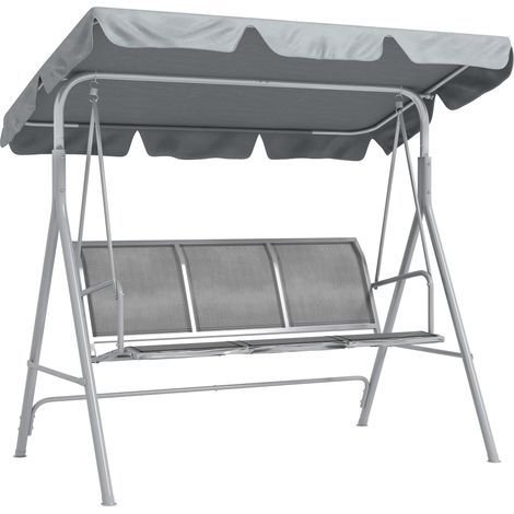 Hollywoodschaukel 3-Sitzer mit Dach, Metallrahmen, komfortable Relaxliege für Garten und Terrasse, 170 × 110 × 153 cm, Grau/Silber