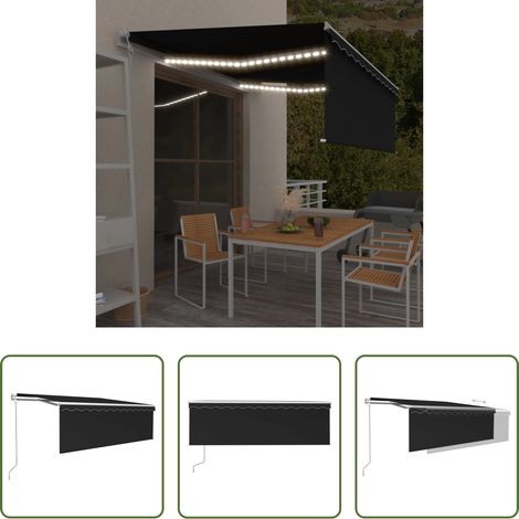 Markise mit LED - Markise Automatisch mit Rollo LED Windsensor 4x3 m Anthrazit (1/5)