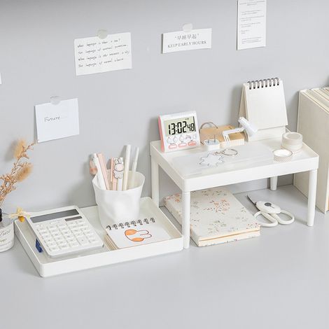 Organisateur de table à deux étages en plastique design contemporain spacieux pour bureau cosmétiques et articles quotidiens 15x18,5x28 cm (1/4)