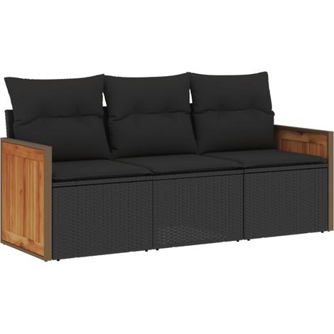 vidaXL Set Divani da Giardino 3 pz con Cuscini in Polyrattan Nero (1/5)