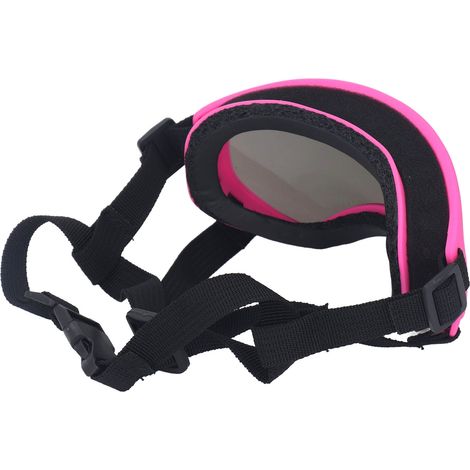 Hunde-Sonnenbrille, UV-Schutz, aus Polycarbonat, winddicht, komfortabel und atmungsaktiv, rosa Rahmen, blaue Gläser. (1/4)