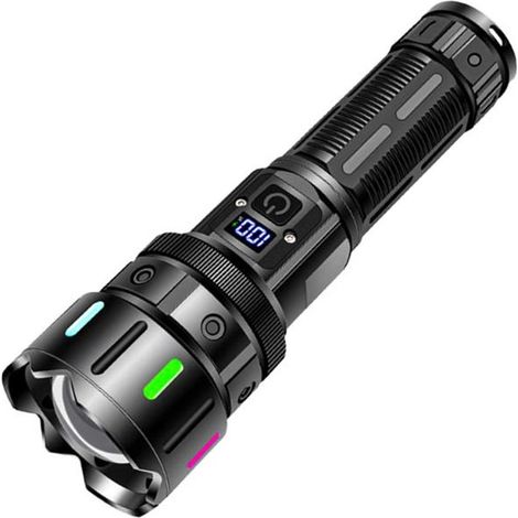 Lampe Torche LED Ultra Puissante 1000000 Lumens, Rechargeable, Longue Portée, 5 Modes D'éclairage, Zoomable (1/4)