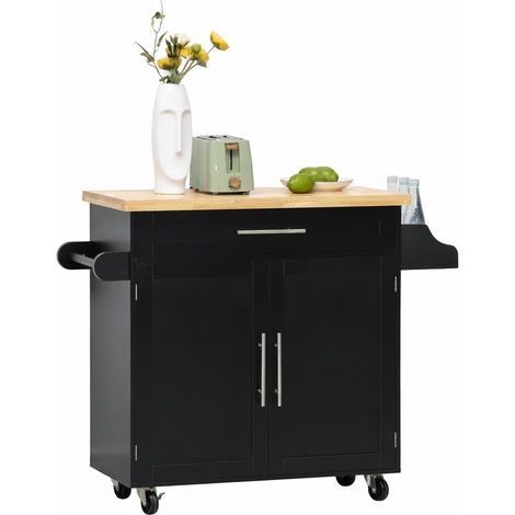 ELVMI Carrello da Cucina con Cassetto, Armadietto e Ripiano Regolabile, Portaspezie, 109 x 40 x 89 cm, Nero (1/5)
