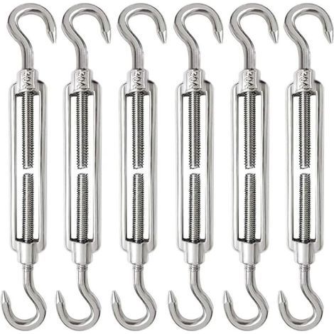 6 Pièces Tendeur Cable M6 Tendeur Cable Inox 304 Réglable Crochet de Ridoir et Crochet pour Tendeur de Fil Cable Acier Corde Crochet Tendeur (1/5)