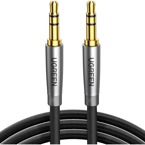 Câble Audio Jack 3.5 mm Mâle Mâle HiFi Stéréo Câble (2M)  Nylon Tressé Auxiliaire Voiture Compatible avec Autoradio Casque Haut-Parleur TV PC MP4 MP3 (1/5)