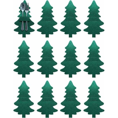 Ensemble de 12 sacs à couverts de Noël, sac à couverts en forme de sapin de Noël