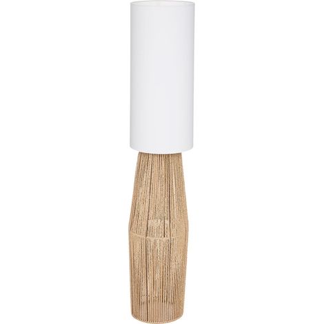 Pegane – Lampadaire salon en métal noir et papier beige – Hauteur 130 cm, diamètre 28 cm – Type E27, 40W – Abat-jour tressé élégant (1/4)