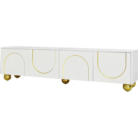 Weiße und goldene TV-Kommode mit 4 Türen, 170 x 38 x 44 cm, MODENUIT (1/5)