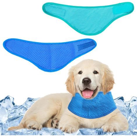 Bandana Rafraîchissant pour Chien, Collier Rafraîchissant pour Chien, Refroidisseur à Glace d'Extérieur Léger et Portable Réglable pour Animaux en été - Aide à Prévenir la Surchauffe (Bleu & Cyan) (1/5)