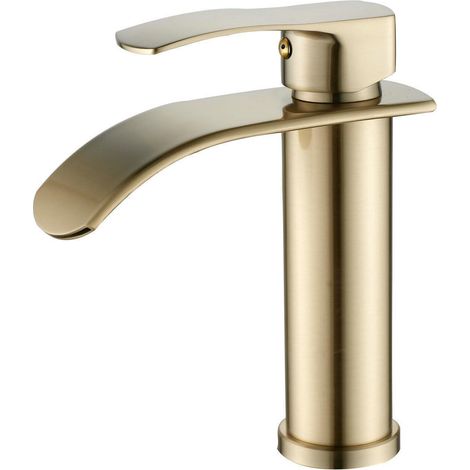 Einhebel Waschtischarmatur Wasserfall gebürstetes Gold G3/8" Kalt-Warmwasseranschluss (1/5)