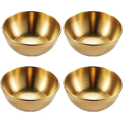 Juego de 4 tazones para salsa, tapas, salsas, aperitivos, tazones pequeños, duraderos, de acero inoxidable, fáciles de limpiar, para salsa de soja, kétchup, salsas, especias y frutas (dorado) (1/5)