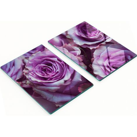Tablas decorativas de cristal para cortar y servir, rosas moradas, 2x40x52 cm