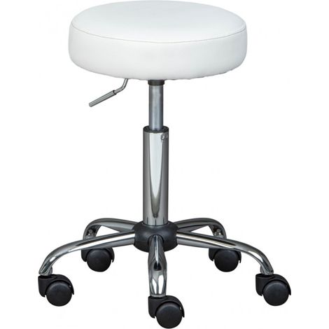 Tabouret chaise de Bureau Pivotant sur roulettes en Métal avec une Assise Blanche - Longueur 34 x Profondeur 34 x Hauteur 46 - 56 cm (1/5)