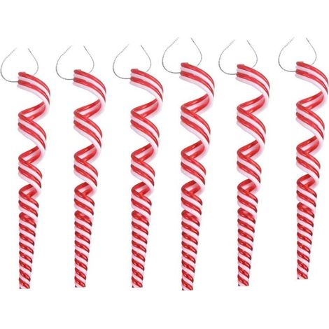 Décor De Noël Sucette - Ornements En Plastique Blanc Et Rouge - Pour Arbre De Noël Guirlande Porte Fenêtre Bureau - Lot De 6 Pièces (1/5)